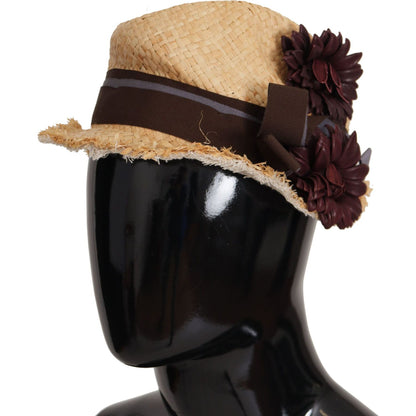 Dolce & Gabbana Yellow Ribbon Floral Embellished Straw Hat