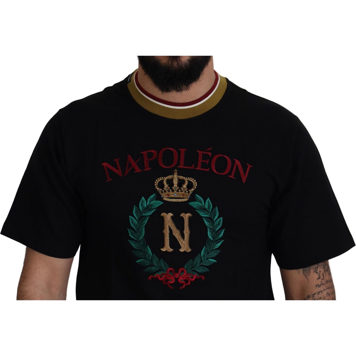 Dolce & Gabbana Black Cotton Embroidered Crewneck T-shirt