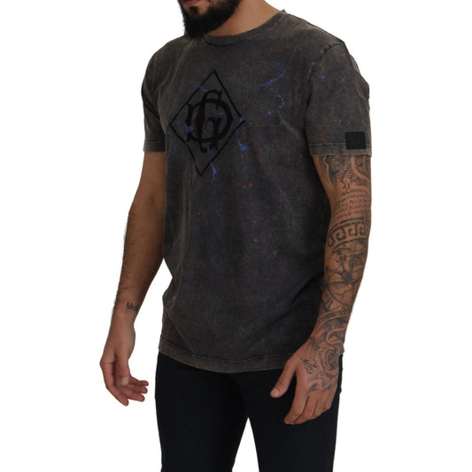 Dolce & Gabbana Gray Discolored Effect DG Logo T-shirt