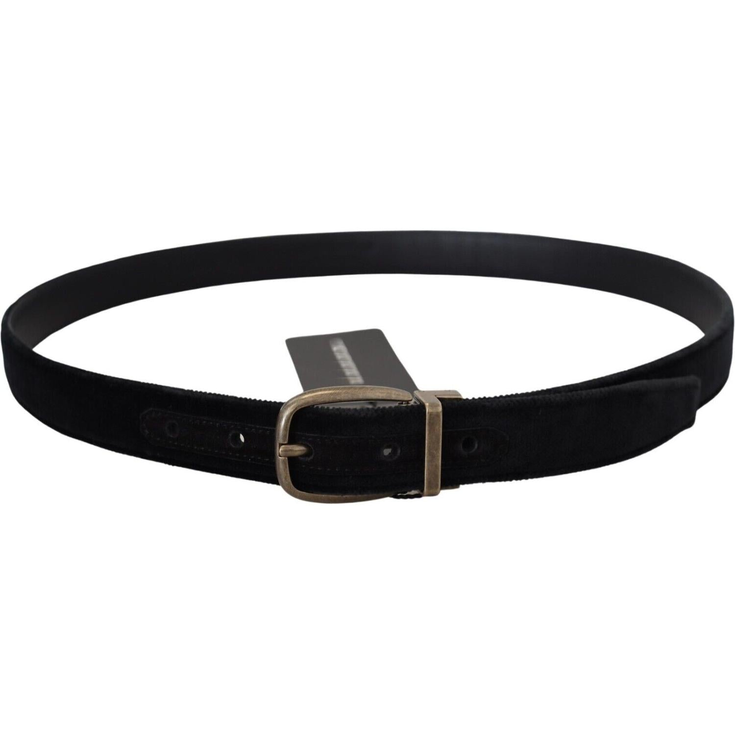 Dolce & Gabbana Black Velvet Leather Antique Metal Buckle
