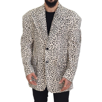 Dolce & Gabbana White Leopard Single Breasted Coat Blazer