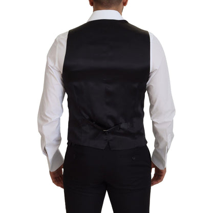 Dolce & Gabbana Black Virgin Wool Waistcoat Formal Dress Vest
