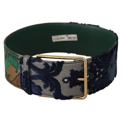 Dolce & Gabbana Green Jaquard Embroid Leather Gold Metal Belt