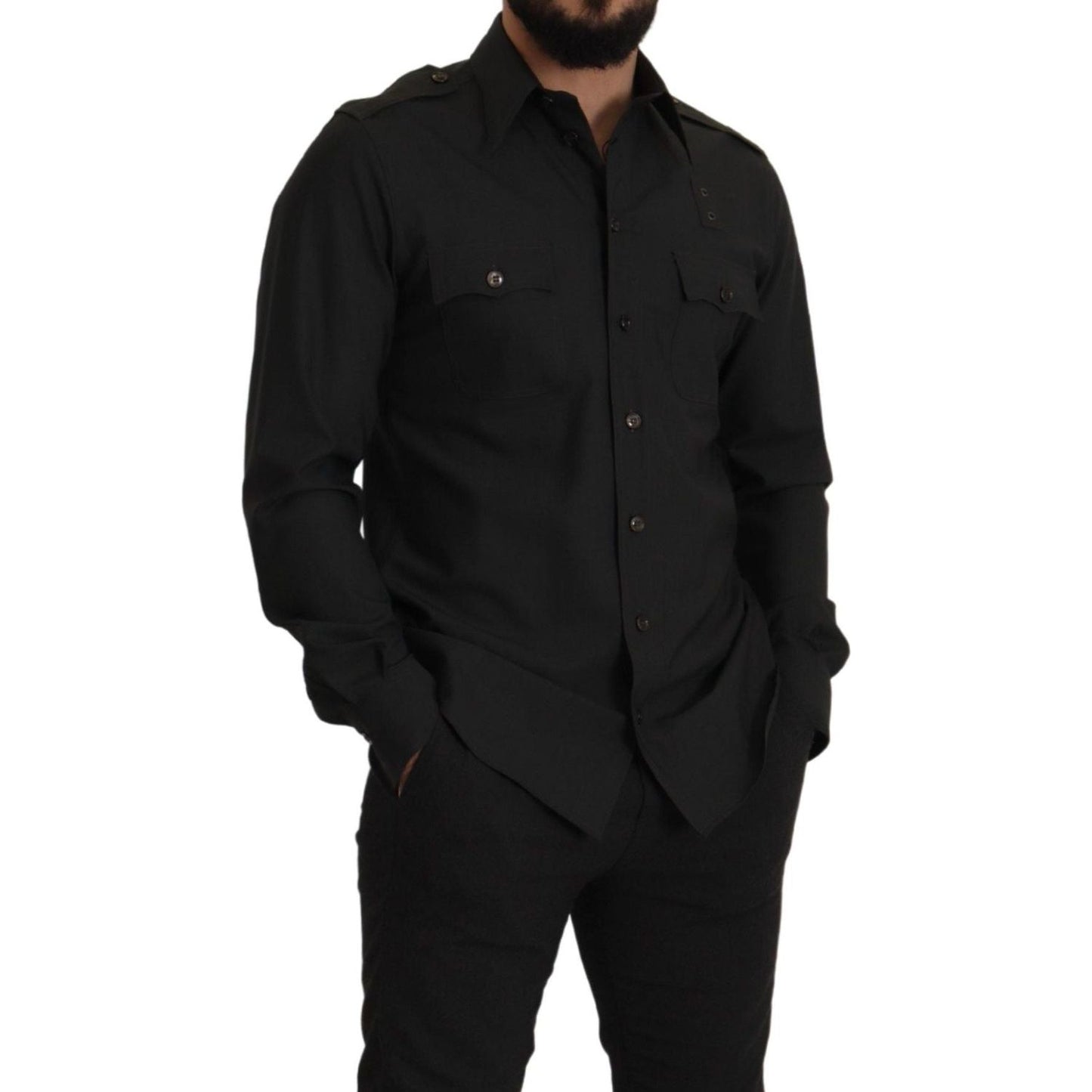 Dolce & Gabbana Dark Green Cotton Slim Fit Casual Men Shirt