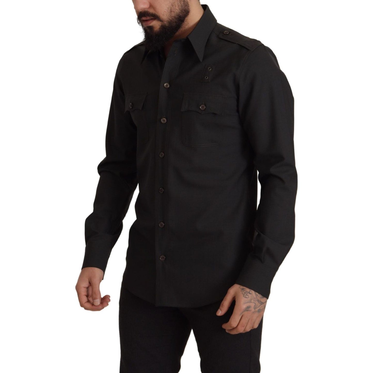 Dolce & Gabbana Dark Green Cotton Slim Fit Casual Men Shirt