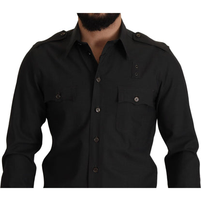 Dolce & Gabbana Dark Green Cotton Slim Fit Casual Men Shirt