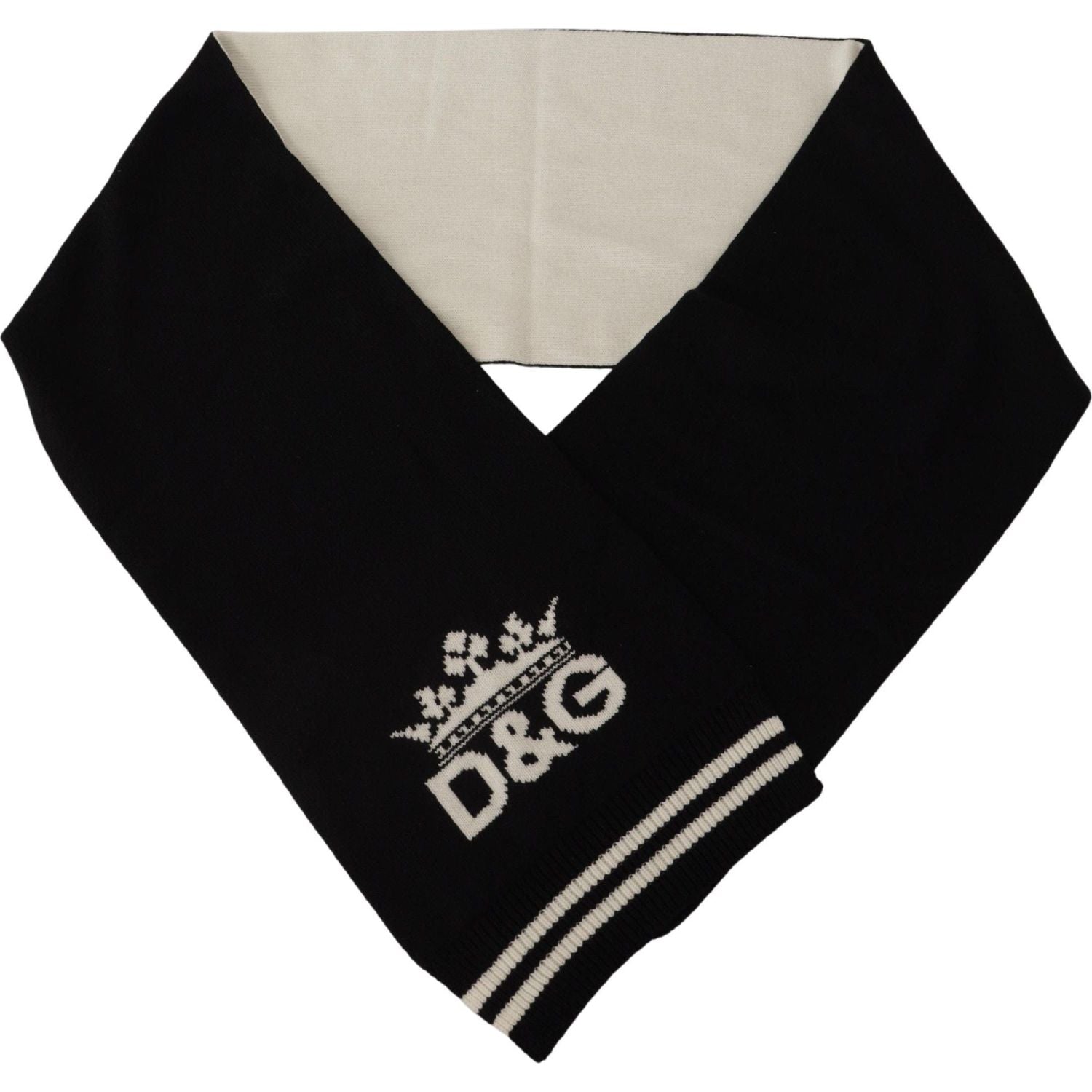 Dolce & Gabbana Black White Cotton DG Printed Cashmere Shawl Scarf