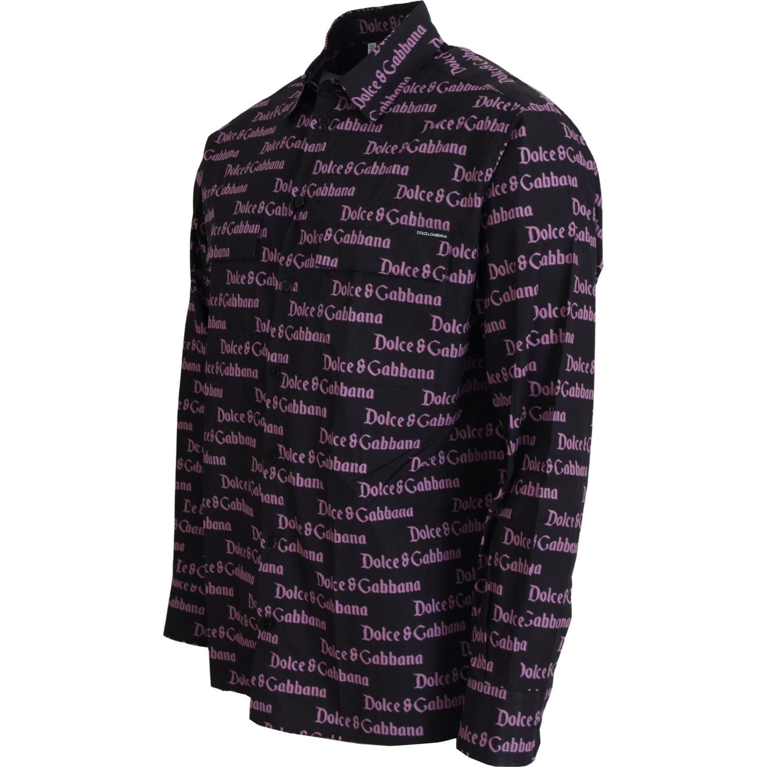 Dolce & Gabbana Black Purple Logo Slim Dress Formal Shirt