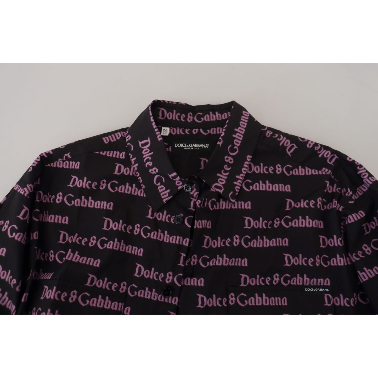 Dolce & Gabbana Black Purple Logo Slim Dress Formal Shirt