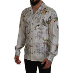 Dolce & Gabbana White Bird Print Silk Satin Casual Shirt