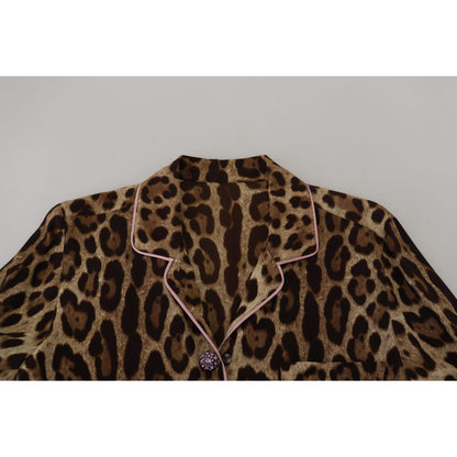Dolce & Gabbana Brown Leopard Print Long Sleeves Blouse Top