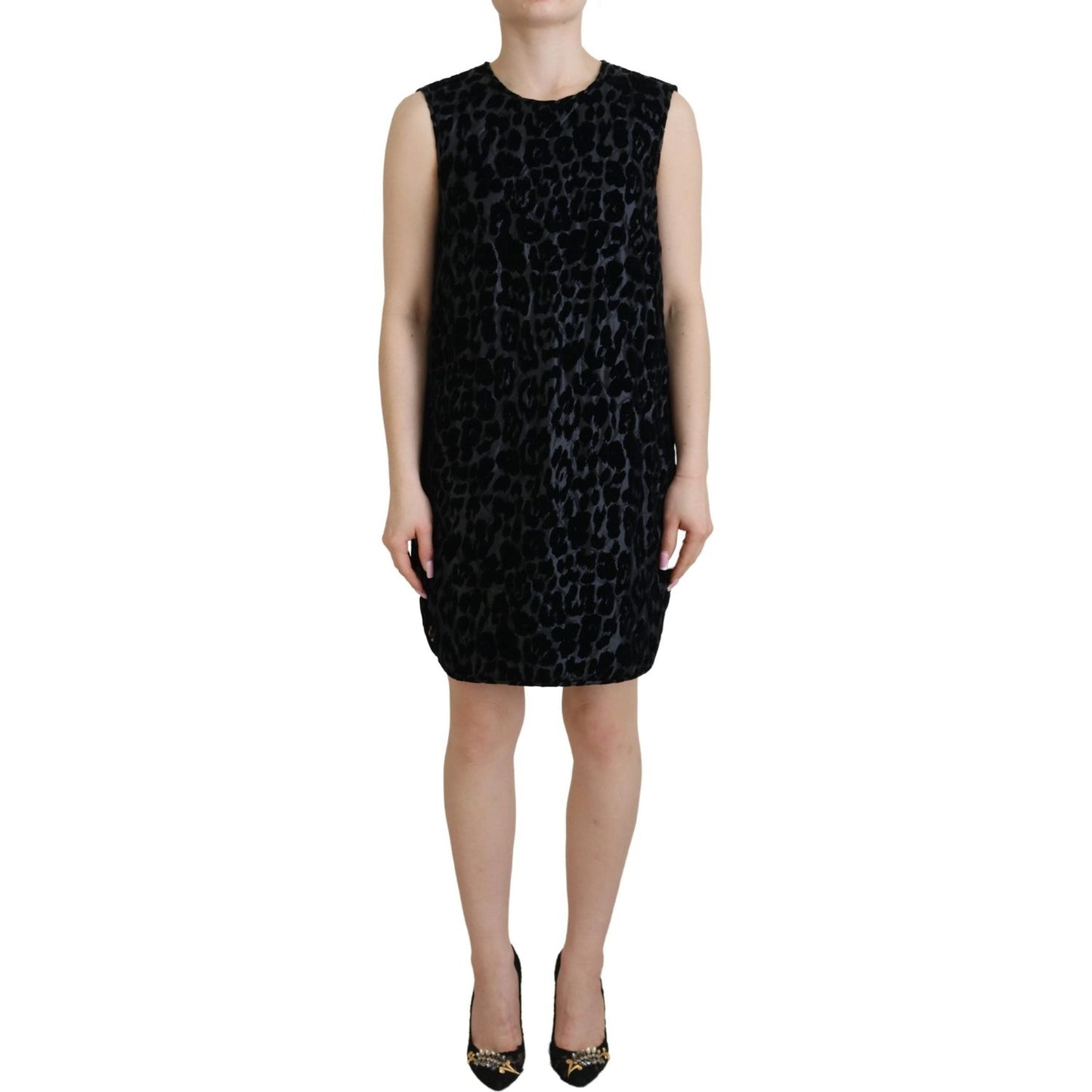 Dolce & Gabbana Black Leopard Shift Mini Polyester Dress