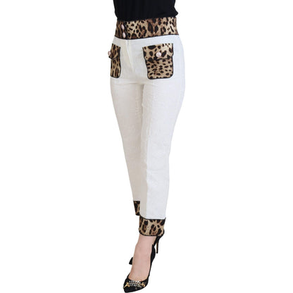 Dolce & Gabbana White Leopard Print High Waist Pants