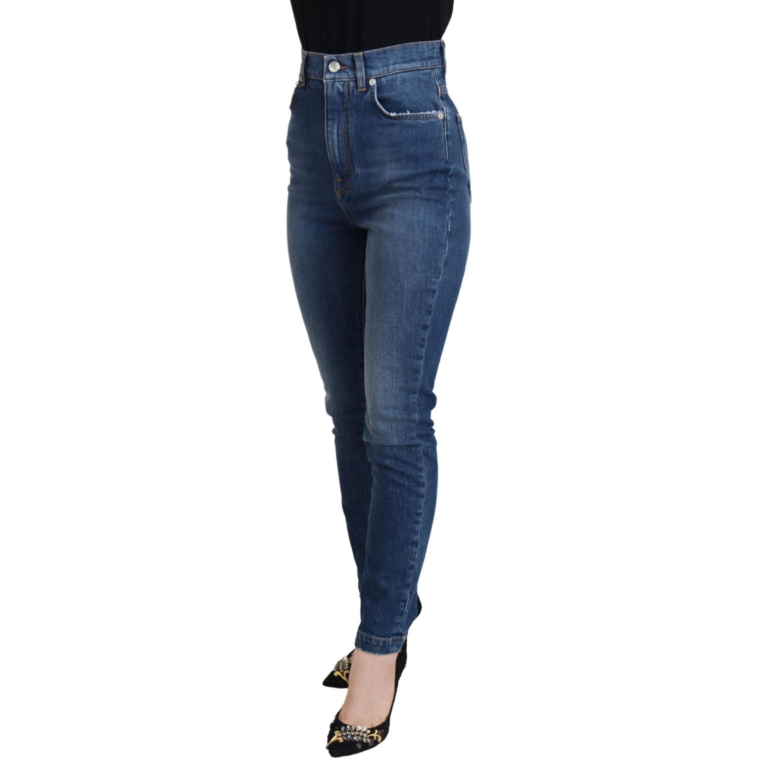 Dolce & Gabbana Blue Cotton High Waist Skinny Denim Jeans