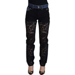 Dolce & Gabbana Black Floral Lace Front Skinny Denim Jeans Jeans & Pants