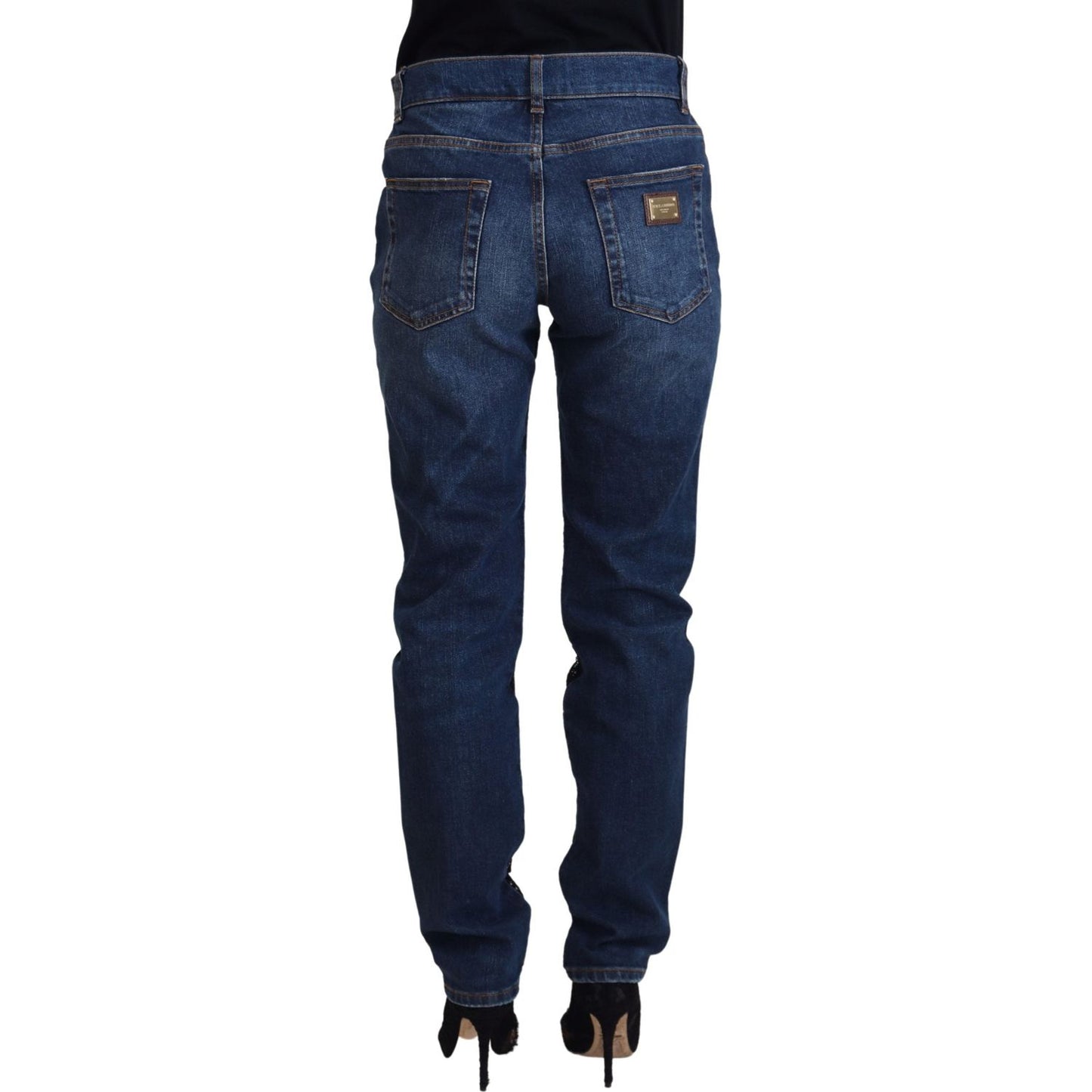 Dolce & Gabbana Black Floral Lace Front Skinny Denim Jeans Jeans & Pants