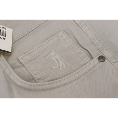 Jeckerson Gray Cotton Tapered Men Casual Pants