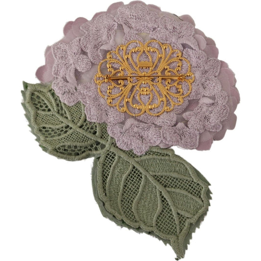 Dolce & Gabbana Purple Floral Gold Tone Brass Women Brooch Brooch