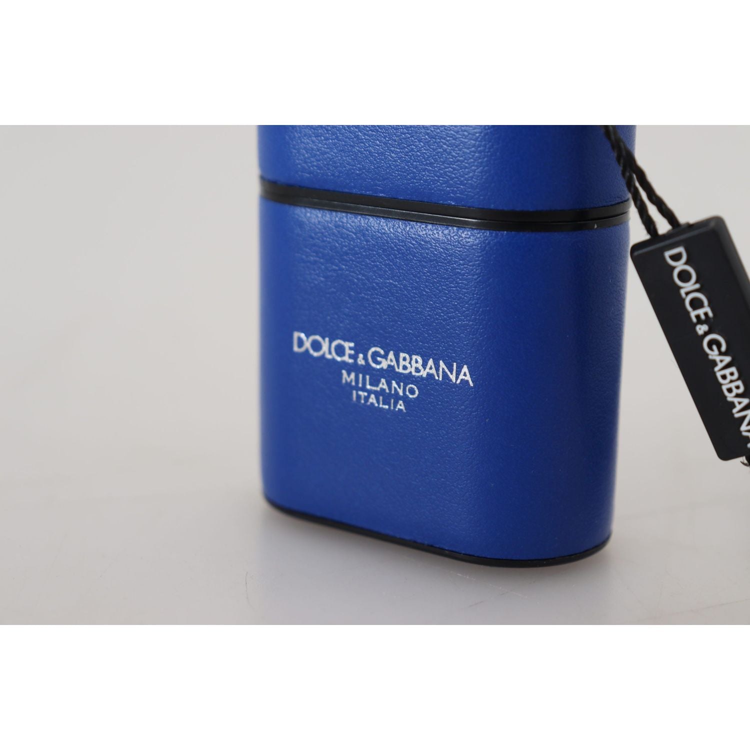 Dolce & Gabbana Blue Leather Silver Metal Logo Airpods Case