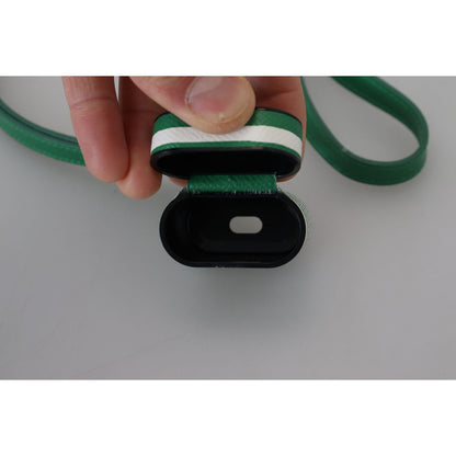 Dolce & Gabbana Green Leather Strap Gold Metal Logo Airpods Case