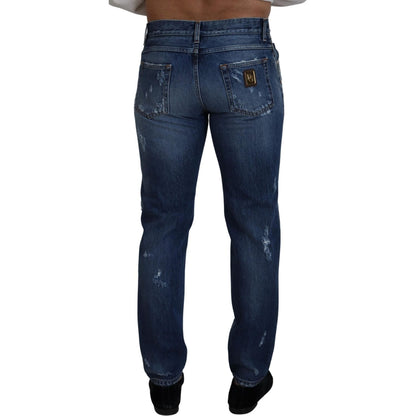 Dolce & Gabbana Blue Cotton Tattered Men Denim Jeans