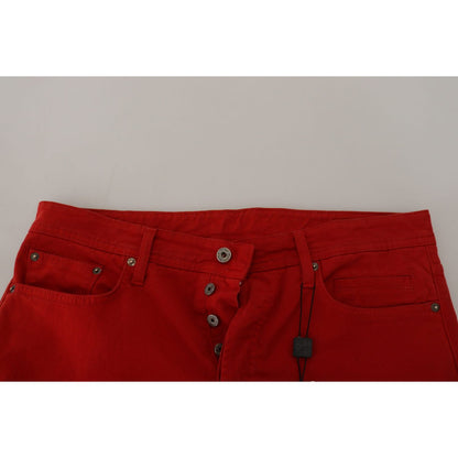 Dolce & Gabbana Red Cotton Straight Fit Men Denim Jeans