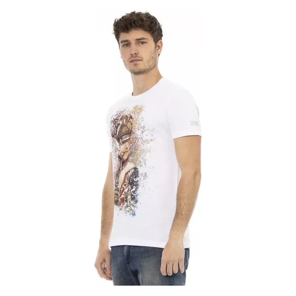 Trussardi Action Sleek White Cotton Blend Tee with Graphic Front