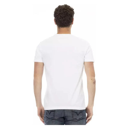 Trussardi Action Sleek White Cotton Blend Tee with Graphic Front