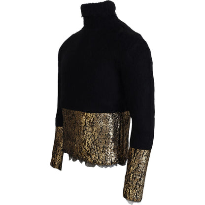 Dolce & Gabbana Black Gold Turtleneck Mohair Pullover Mens Sweater