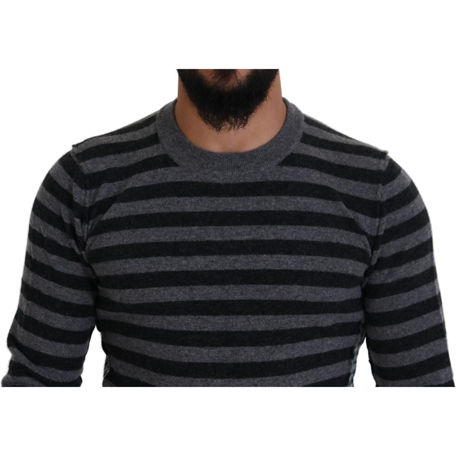 Dolce & Gabbana Black Gray Wool Logo Pullover Sweater