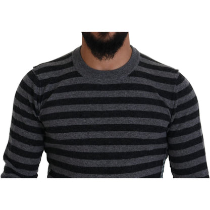 Dolce & Gabbana Black Gray Wool Logo Pullover Sweater