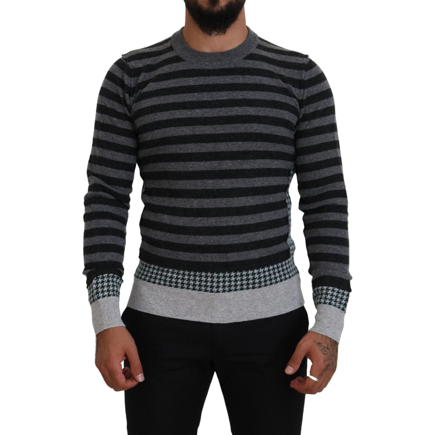 Dolce & Gabbana Black Gray Wool Logo Pullover Sweater