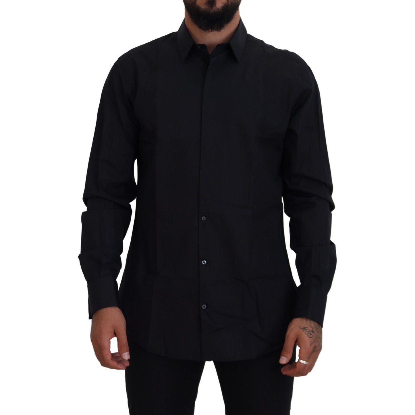Dolce & Gabbana Black Gold Cotton Slim Fit Dress Mens Shirt