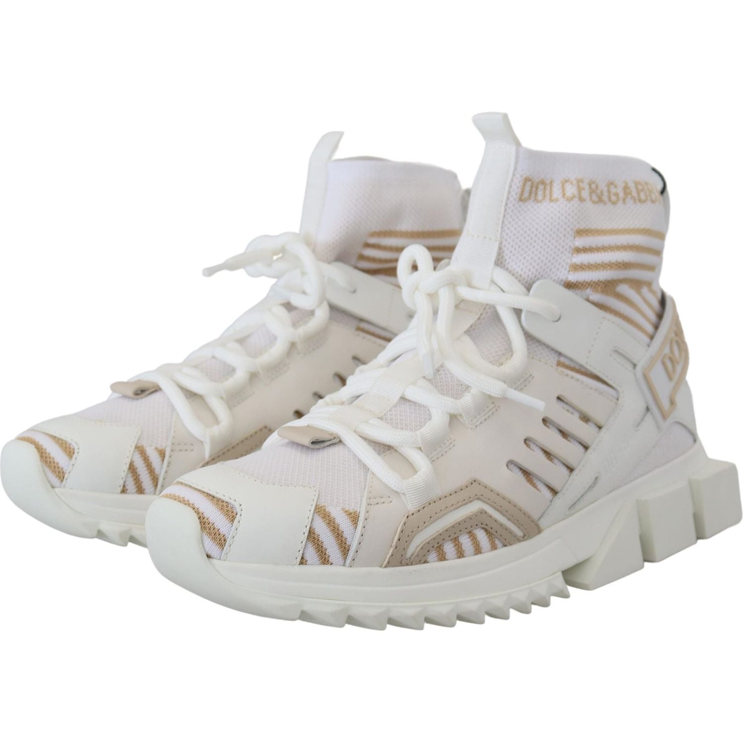 Dolce & Gabbana White Beige Sorrento Sneakers Shoes