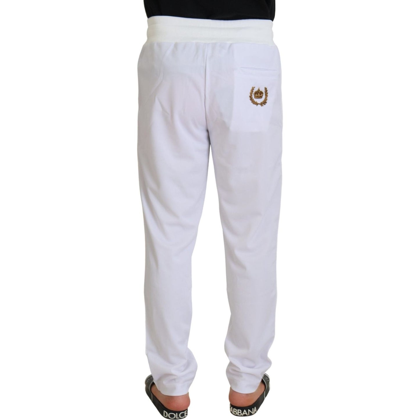 Dolce & Gabbana White Polyester Crown Logo Jogger Pants