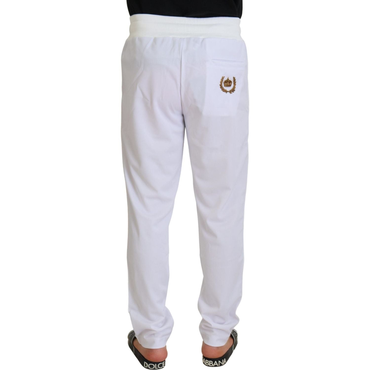 Dolce & Gabbana White Polyester Crown Logo Jogger Pants