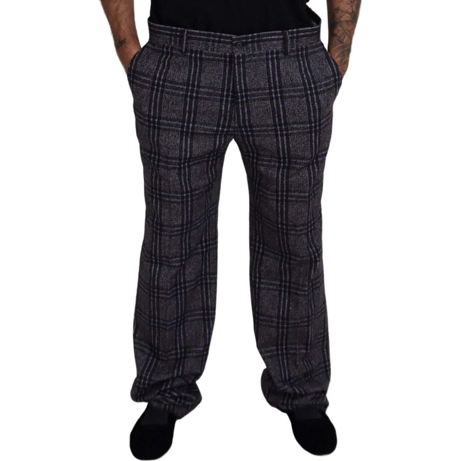 Dolce & Gabbana Gray Checkered Mid Waist Men Pants