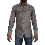 Dolce & Gabbana Gray Printed Cotton Slim Dress GOLD Shirt