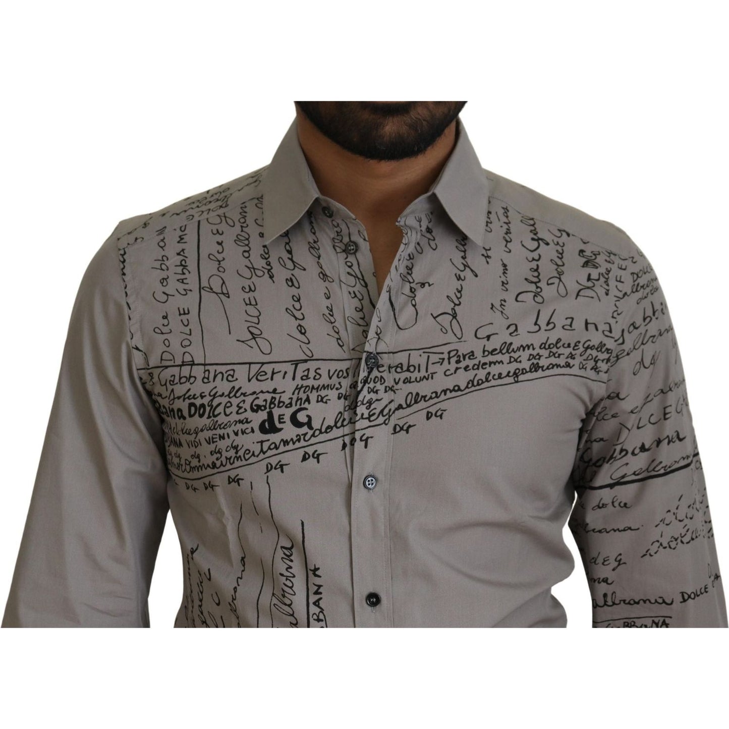 Dolce & Gabbana Gray Printed Cotton Slim Dress GOLD Shirt