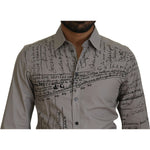 Dolce & Gabbana Gray Printed Cotton Slim Dress GOLD Shirt
