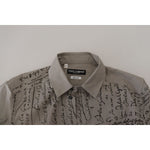 Dolce & Gabbana Gray Printed Cotton Slim Dress GOLD Shirt