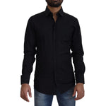 Dolce & Gabbana Black Cotton Slim Fit Formal Dress GOLD Shirt