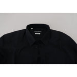 Dolce & Gabbana Black Cotton Slim Fit Formal Dress GOLD Shirt