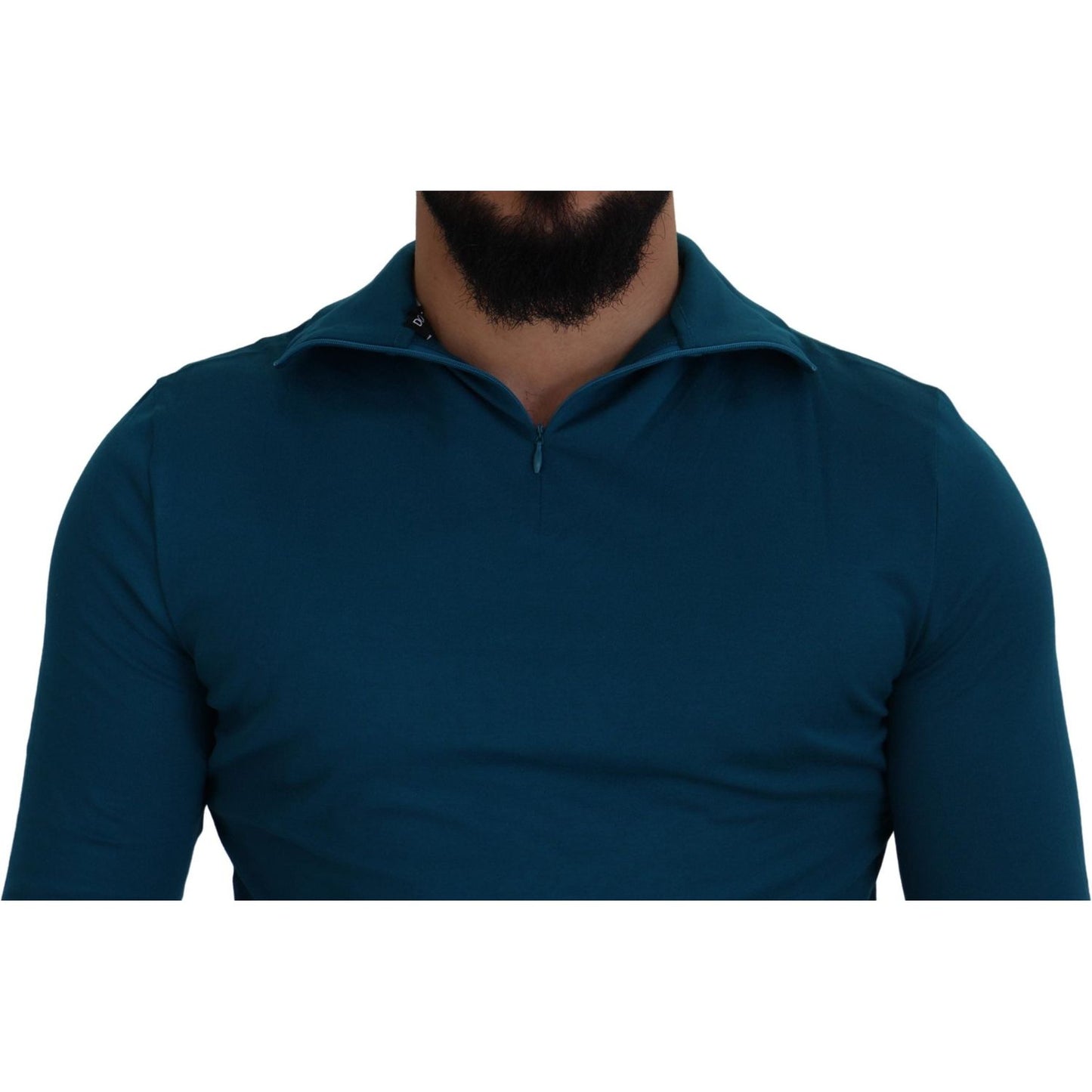 Dolce & Gabbana Blue Cotton Collared Slim Pullover Sweater