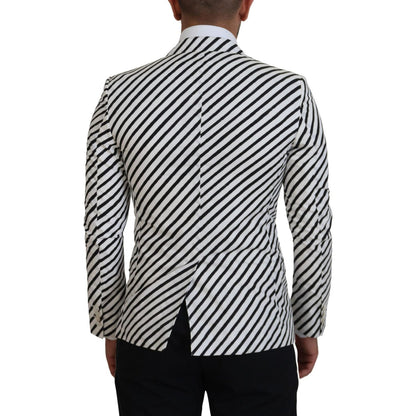 Dolce & Gabbana White Black Striped Slim Fit Jacket Blazer
