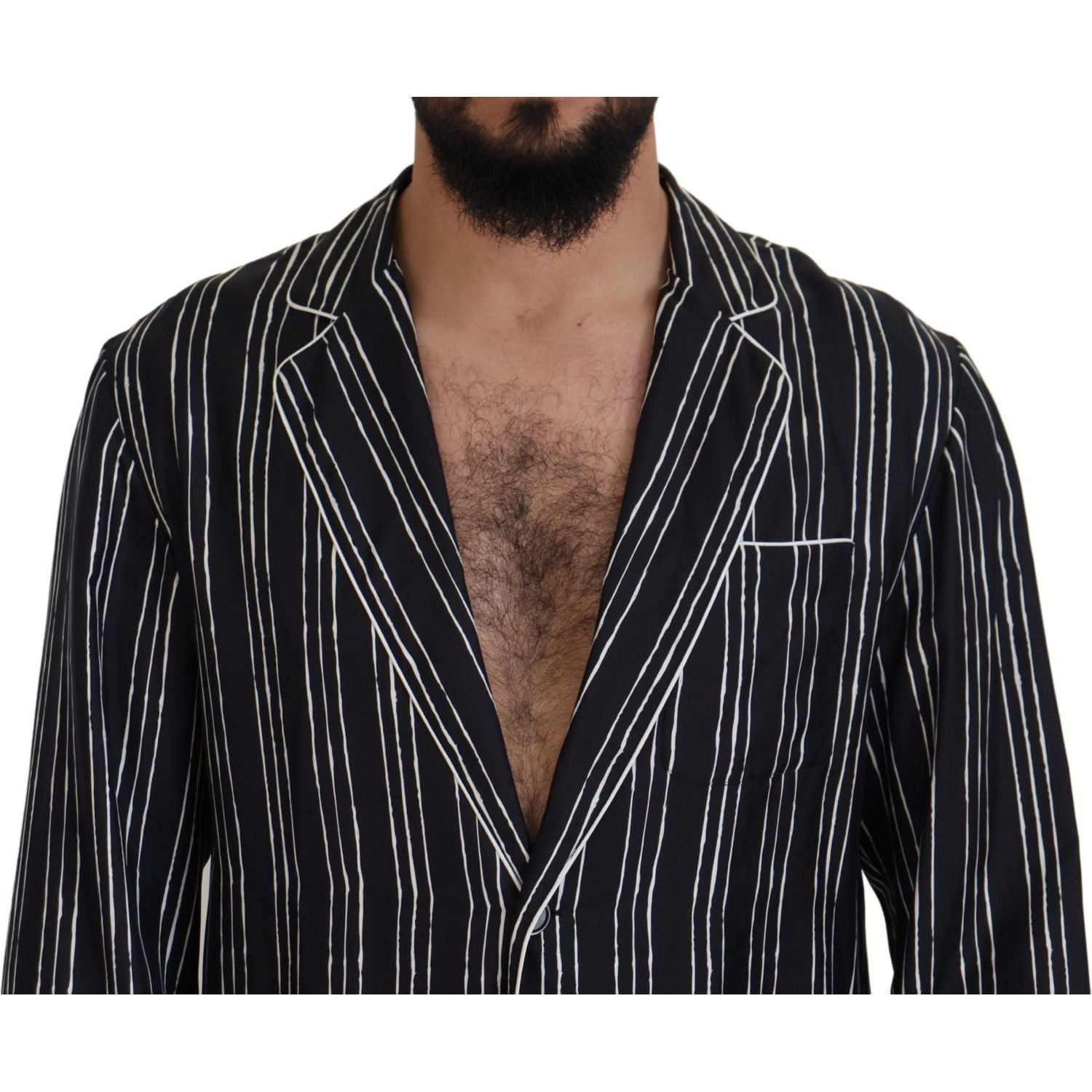 Dolce & Gabbana Blue Striped Silk Pajama Shirt Jacket