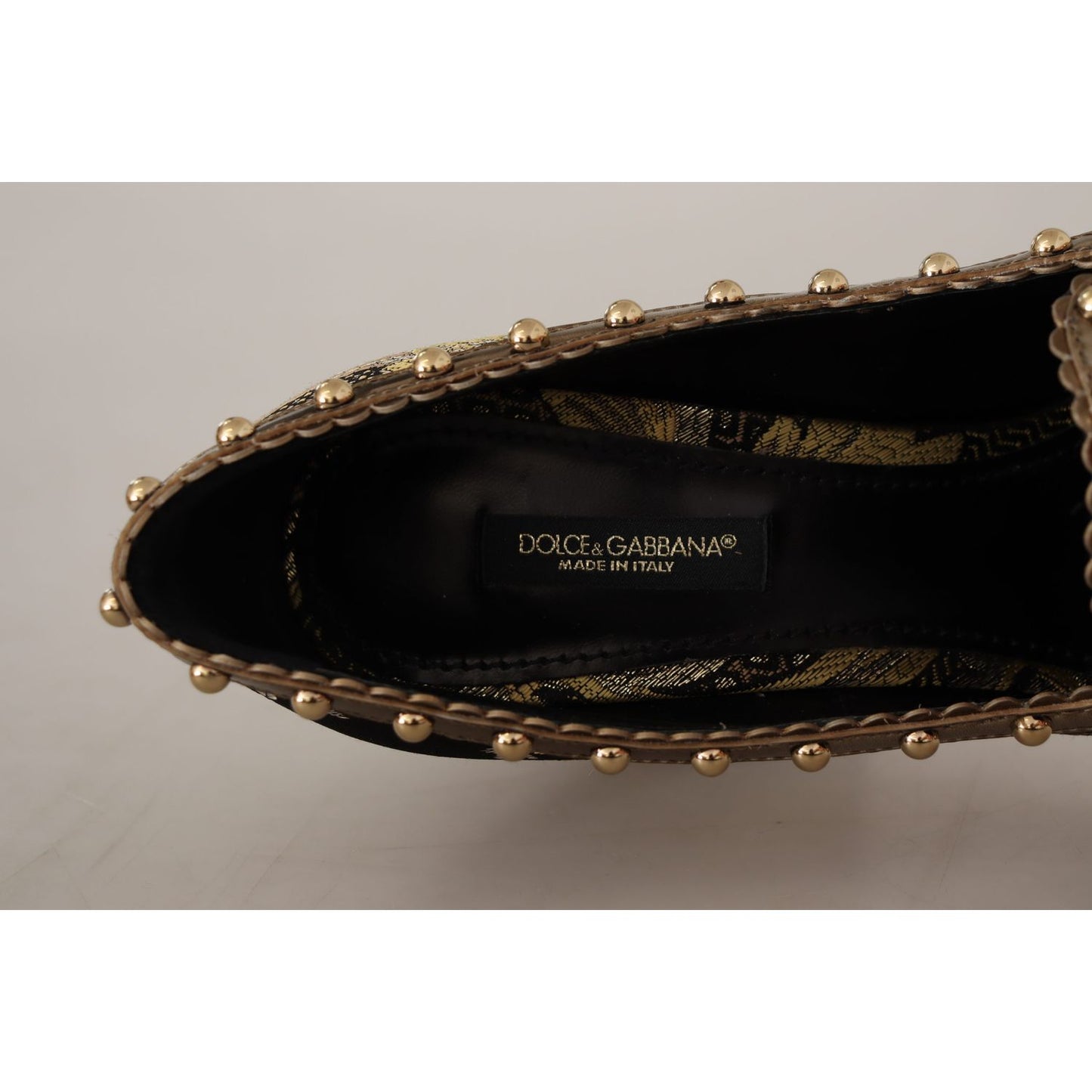 Dolce & Gabbana Gold Crystal Square Toe Brocade Pumps Shoes