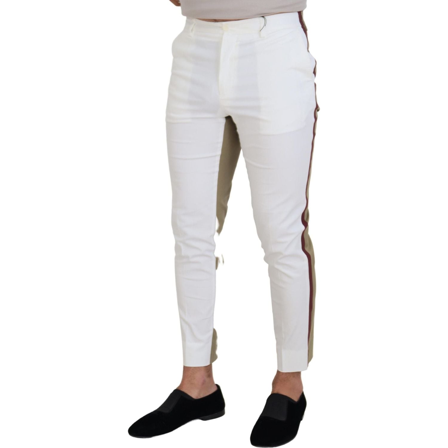 Dolce & Gabbana White Brown Slim Fit Chino Pants
