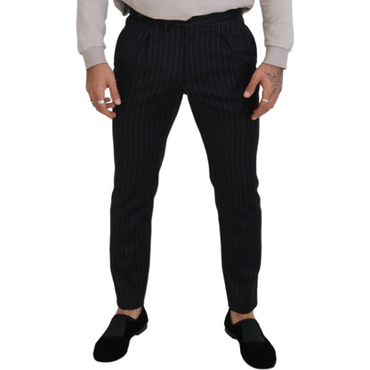 Dolce & Gabbana Black Wool Striped Chino Pants