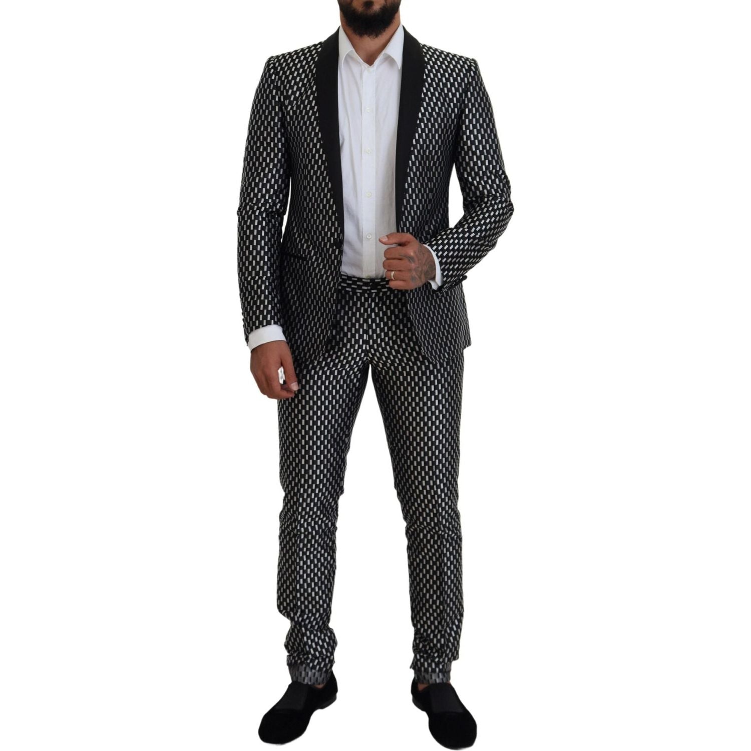 Dolce & Gabbana Black White Silk MARTINI Slim Fit Suit